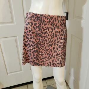 Free People Size 6 Leopard Print Pink Mini Skirt